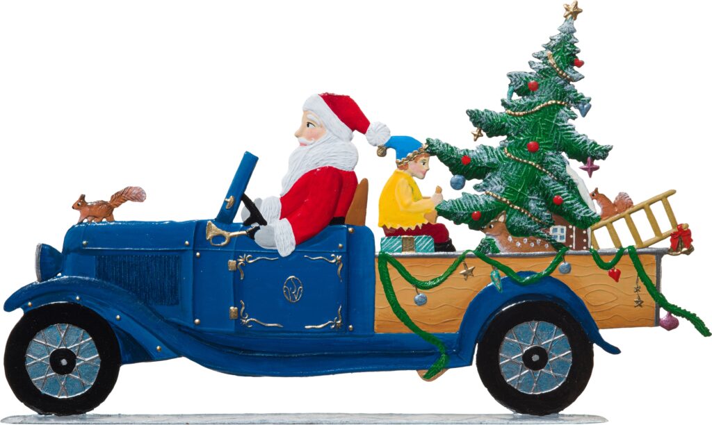 Père Noël arrive en voiture